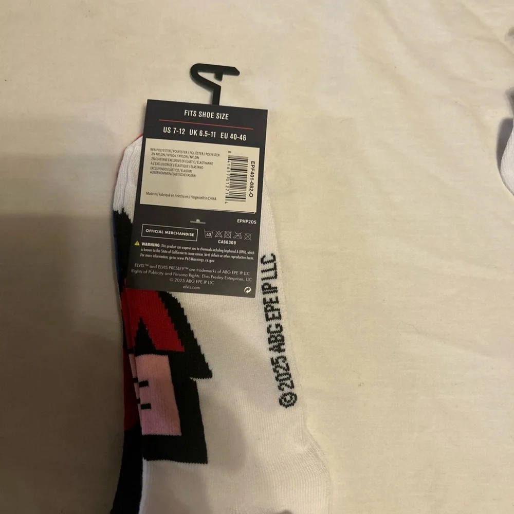 Elvis Presley 2 Pair Ankle Socks Set Black Red‎ Heart White Pop Art US 7-12 NEW
